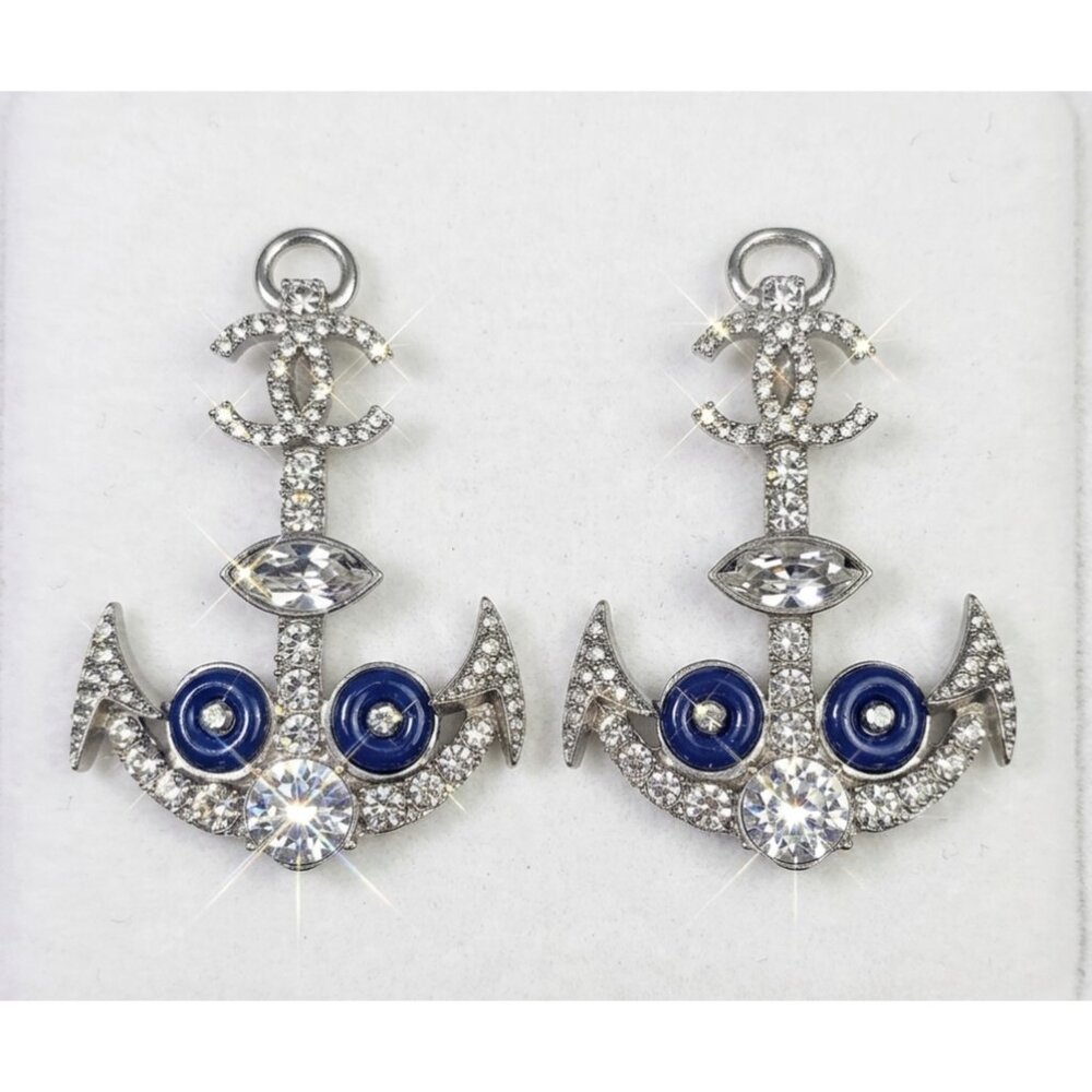 CHANEL Earrings Anchor 18A Marine Rhinestone Pierced Earrings Stud Box Bag Tags